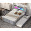 Grand lit plateforme en bois avec rangement à DEL, 2 tiroirs et 1 lit gigogne simple-746139245