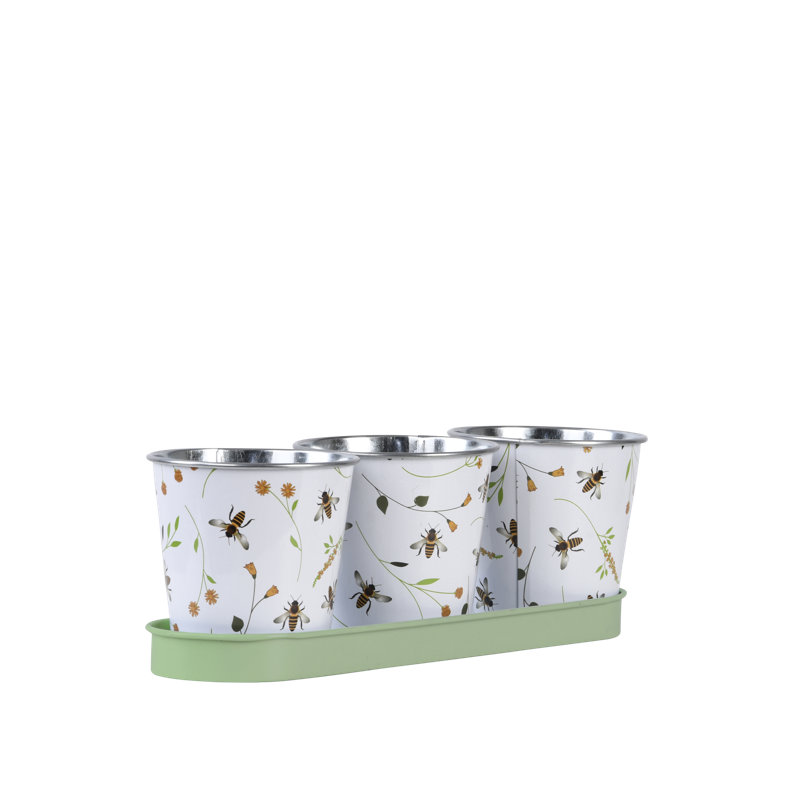 Bee Print 3 Pots on A Tray