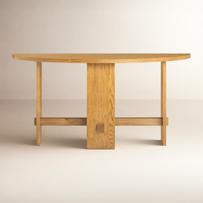 Santo 60" Honey Oak Solid Wood Console Table Brown Finish 3 Legged Base Semi Circle Console Table