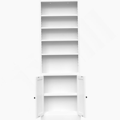 Metal Bookcase, 71 Inch Tall 5-Tier Bookshelf With Door, Industrial White Bookshelf With Adjustable Shelves, 9.2" Deep Storage Shelf For Living Room, Office, Library, Modern Home Furniture