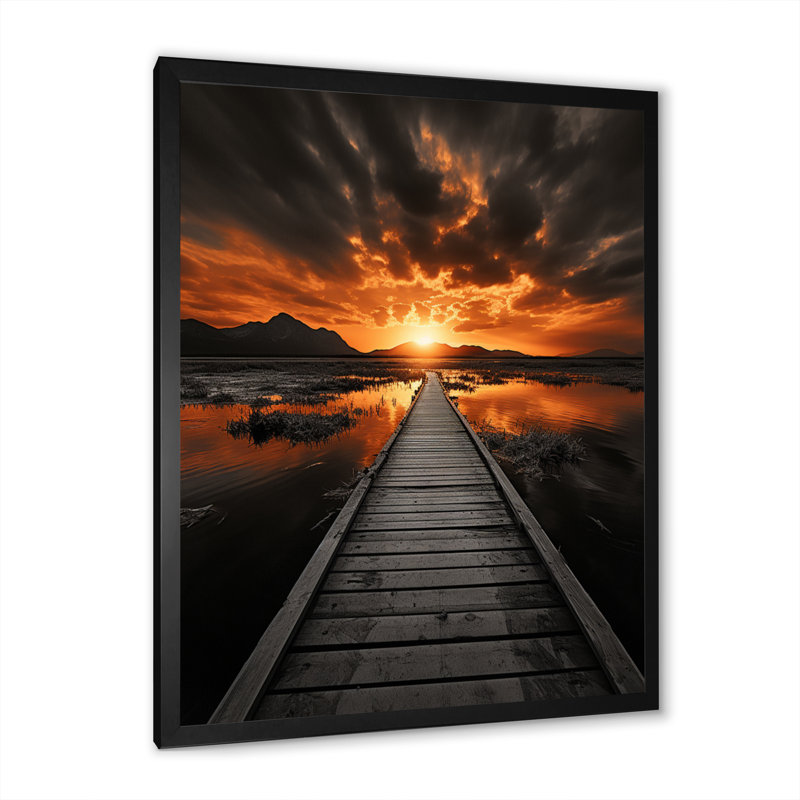 " Orange Sunrise Road ", Black Picture Framed, 12" W x 20" H