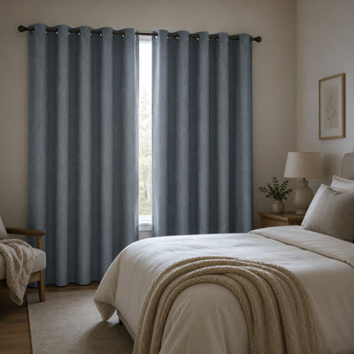 Faux Linen Room Darkening Curtain Panel, Embossed Botanical Leaf Texture, Blocks Harsh Light & Adds Privacy, Silver Grommet Top, , Curtain for Bedroom