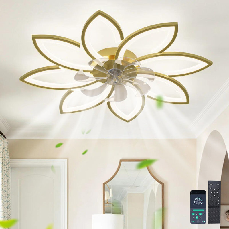 90cm 7 - Blade Reversible Dimmable LED Ceiling Fan With Remote Control And APP, Gold