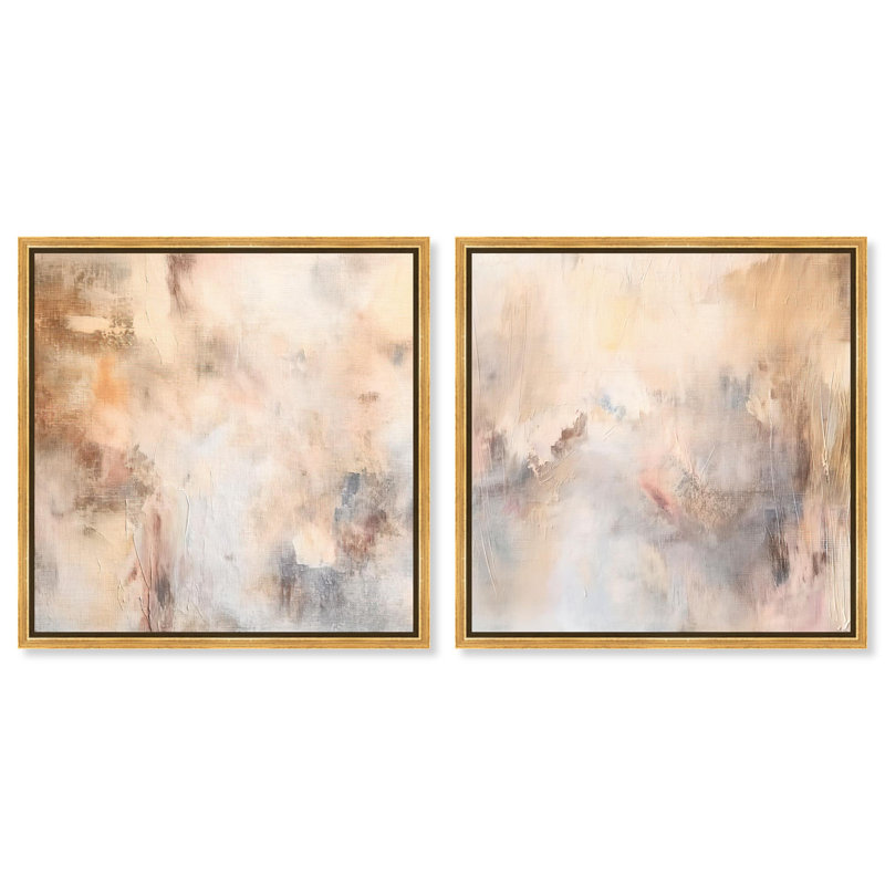 Smeared Codex Duology Canvas Print Neutral Wall Decor Set by Art Remedy, Black Frame, 12 x 12, H 13 po x l 13 po, Gold Frame