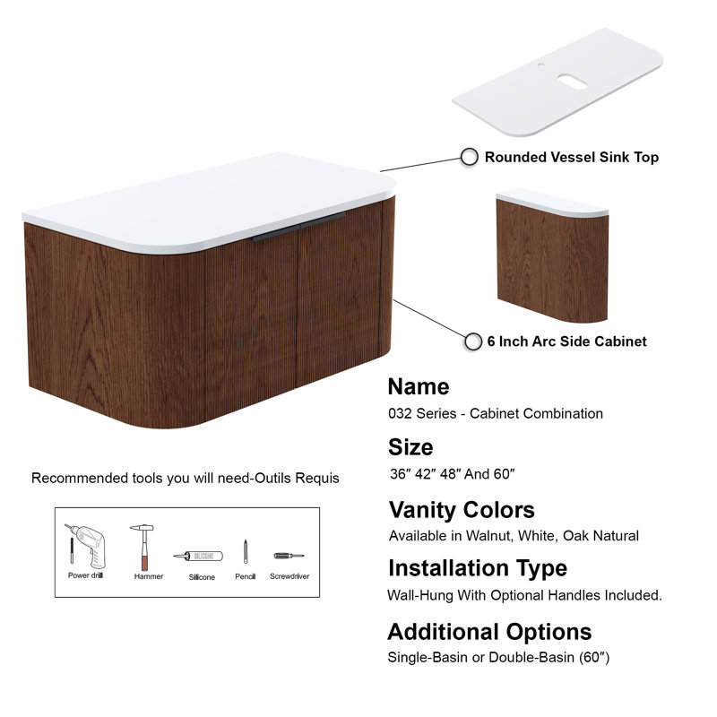 Vireo 34" Single Bathroom Vanity with Marble Top, White, Walnut