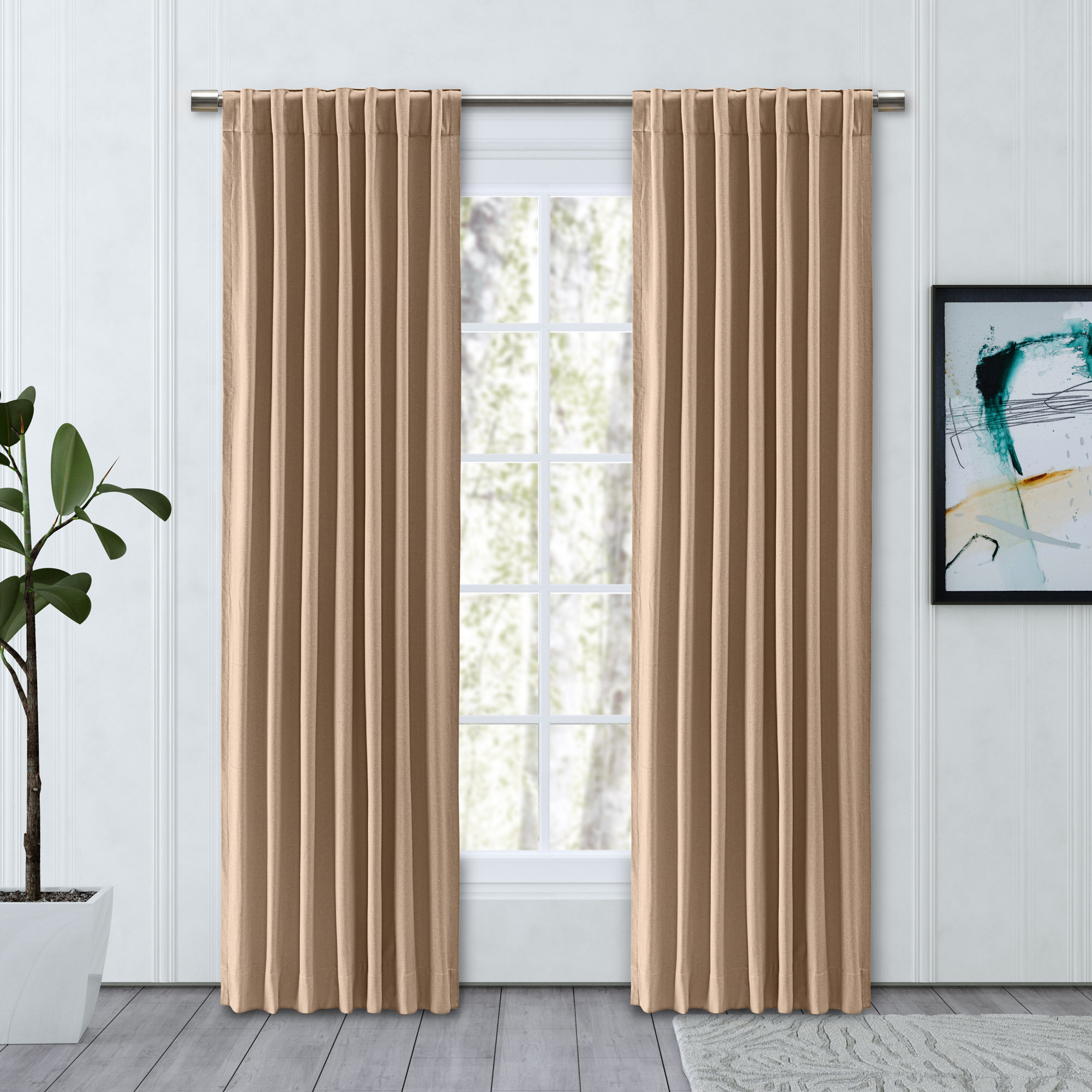 LeeRoy 100% Sustainable Cotton Blend Chevron Texture Room Darkening Thermal Triple-Lined Rod Pocket Panel, 48" W x 63" L