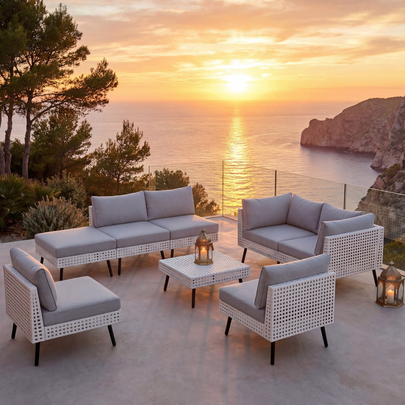 6 - Person Premium TRattan Patio Hollow Wicker Sectional Seating Group With Cushions