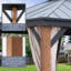 Pavillon de jardin en aluminium 12 po x 16 pi avec toit double en acier galvanisé, moustiquaire et rideaux d'intimité