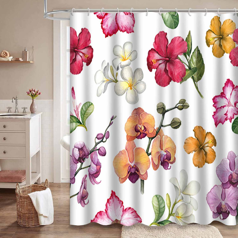 Aquarelle, fleurs tropicales, fleurs Aloha, fleurs, botanique, 12 crochets, L 72 po x l 78 po
