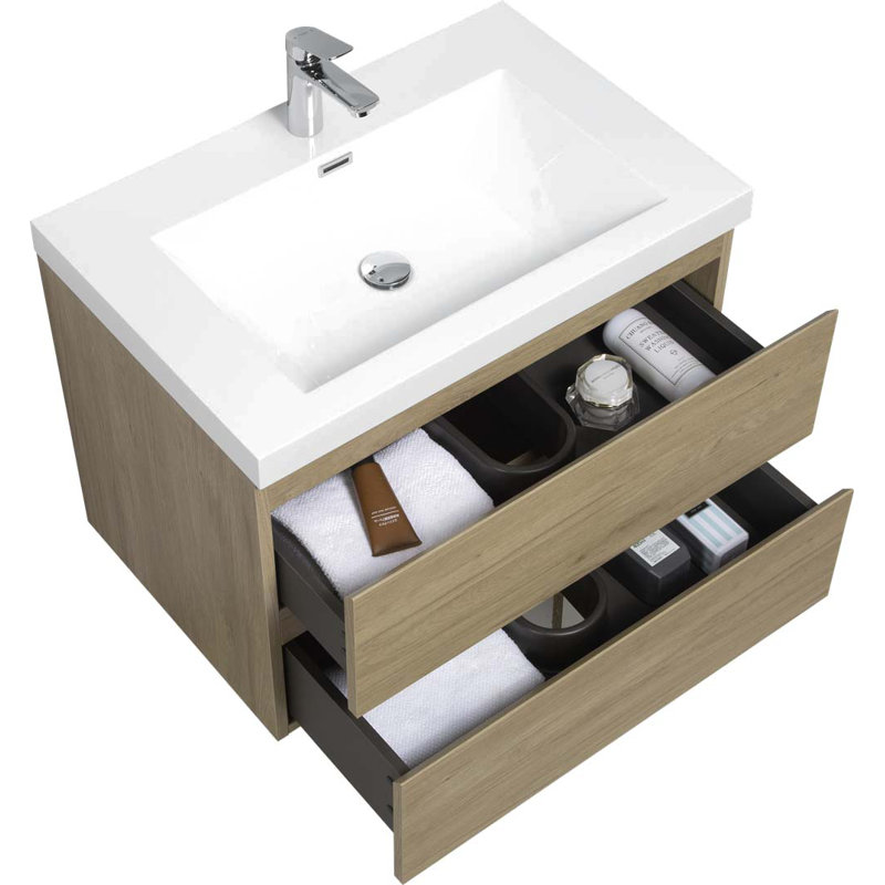 Meuble-lavabo simple 29,55 po avec plateau en résine mâle, Chêne