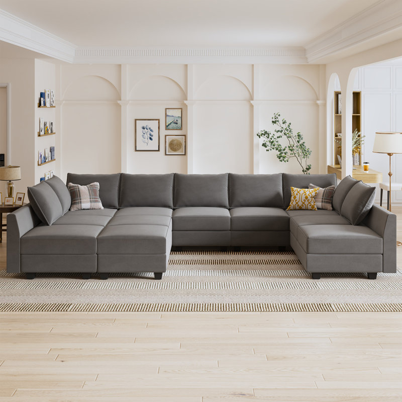 Kandle Velvet Upholstered Chaise Sectional, Gray Velvet