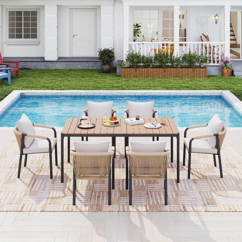 Patio 6-person Dining Set With Cushions, 6, 29.3'' H x 70.1'' W x 35.4'' D