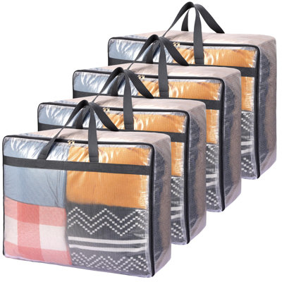 Storage Bags 4 Pack 75L XL Mesh Clear for Blankets Clothes Comforter,Waterproof Clear Mesh Fabric, Zippered Closure, Carry Handles, for Blankets Quilts Clothes Comforters Bedding and Pillows