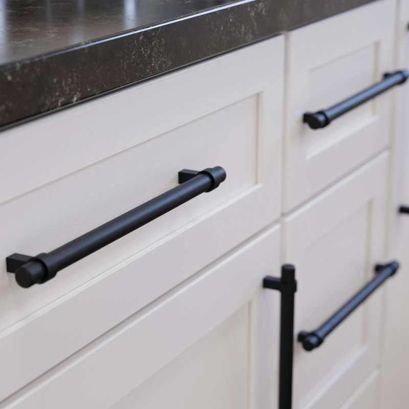 Matte Black Modern Brass Bar Drawer Pulls with Mounting Hardware