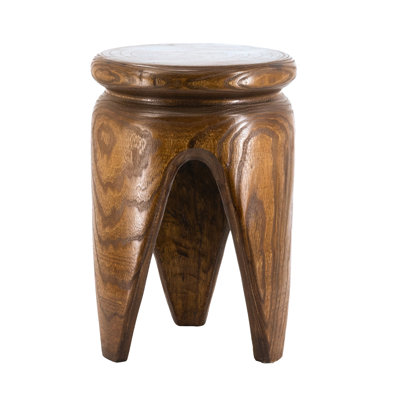 11X11x16.5" Carved Paulownia Wood Accent Table