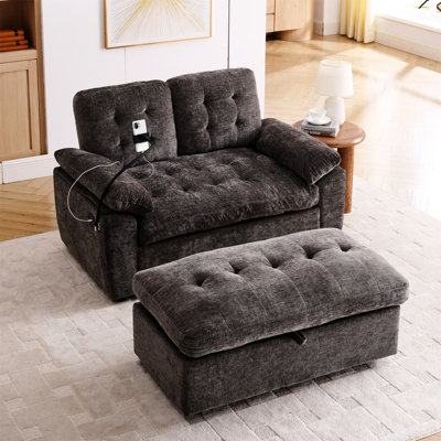 Fauteuil de loisir, fauteuil inclinable double, dossier réglable manuellement, accoudoirs rembourrés, port de charge USB latéral et support pour téléphone, livré avec un repose-pieds de rangement assorti