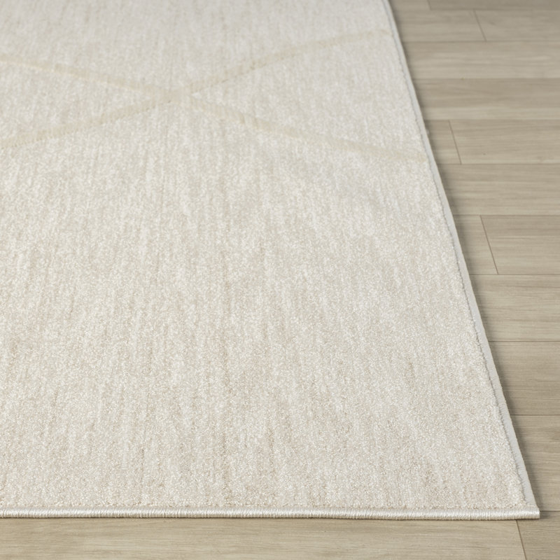 Abstract Modern High-Low/Carved Polyester Area Rug, Cream, Rectangle 2' x 3'