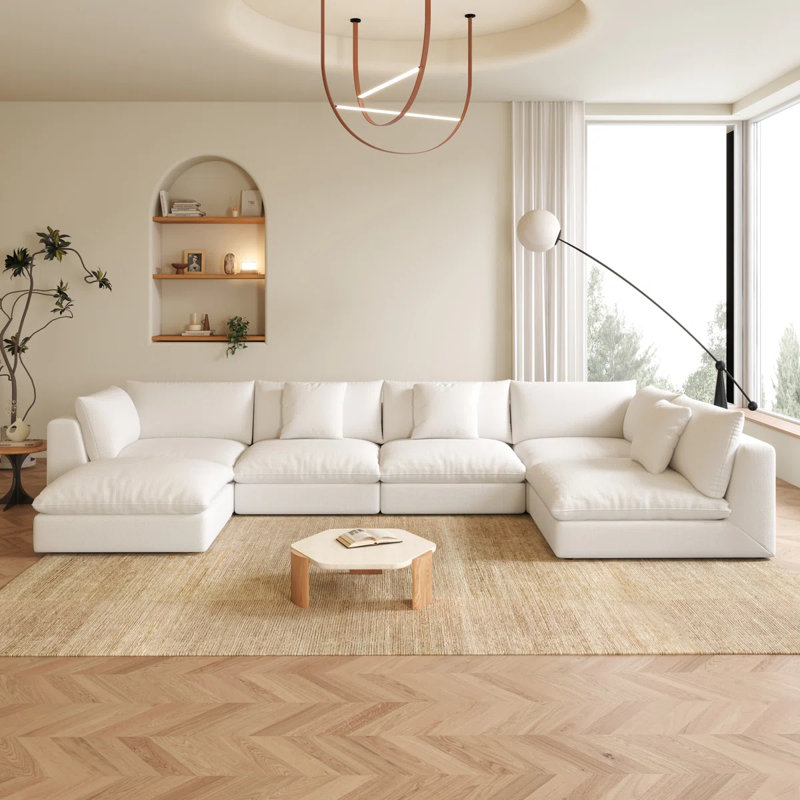 White Velvet Modular Sectional Sofa With Coffee Table