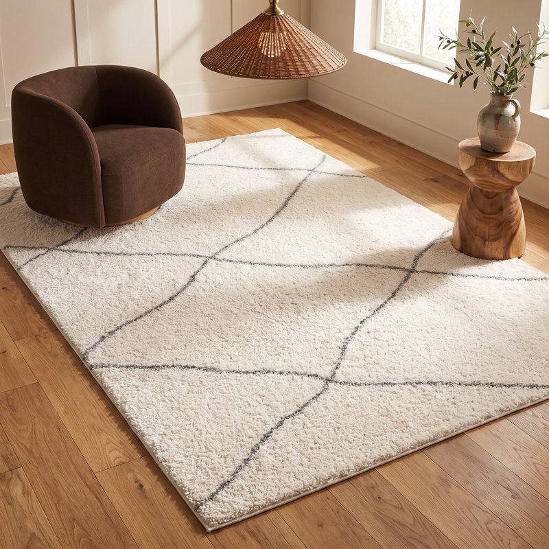 Rug Branch Linea 8' x 11' (7'9" x 10'9") White/Grey Trellis Indoor Area Rug, Contemporary, High Pile, Stain-Resistant Carpet - Living Room, Bedroom, Dining Room, and Kitchen