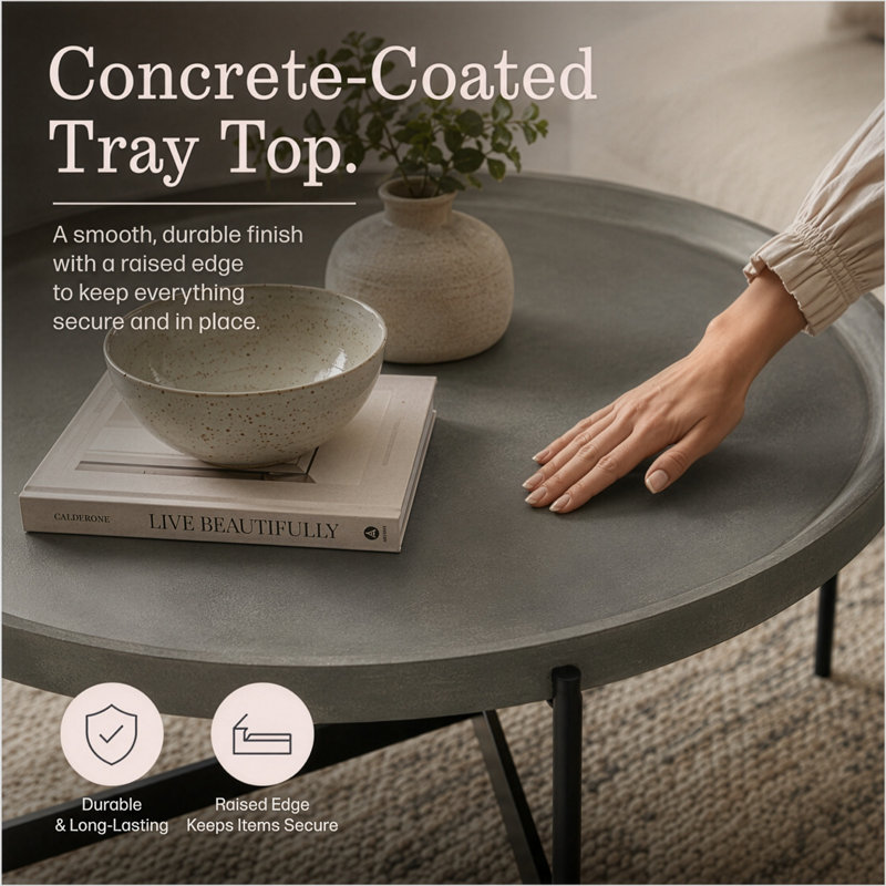 Brookline 42" Concrete-Coated Top Round Coffee Table