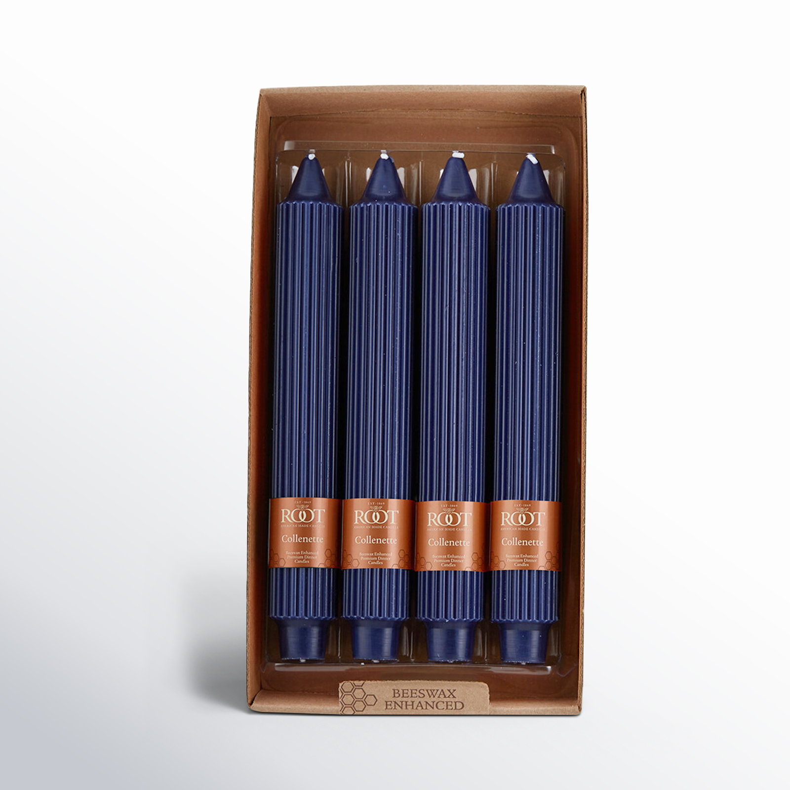 Grecian Collenette Unscented Taper Candle, 9" H x 1.25" W x 1.25" D, Navy