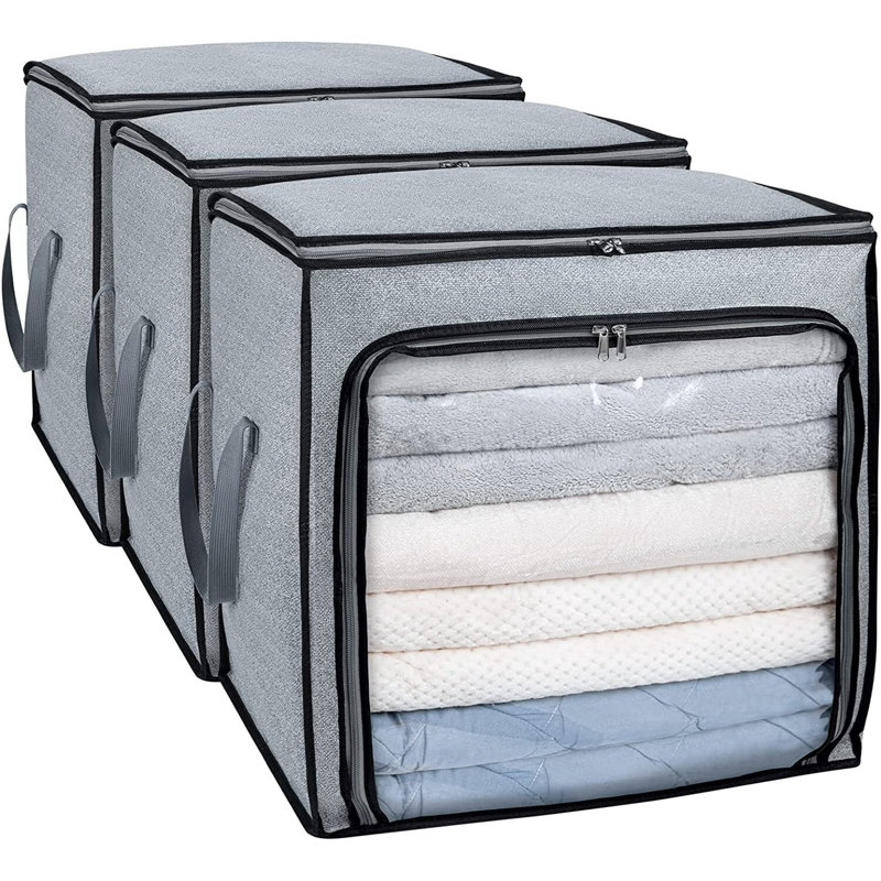 Foldable Closet Organizers For Bedroom, Blankets, Bedding, Storage Bags With Reinforced Handle, Sturdy Zipper And Clear Window, 100L Large Capacity