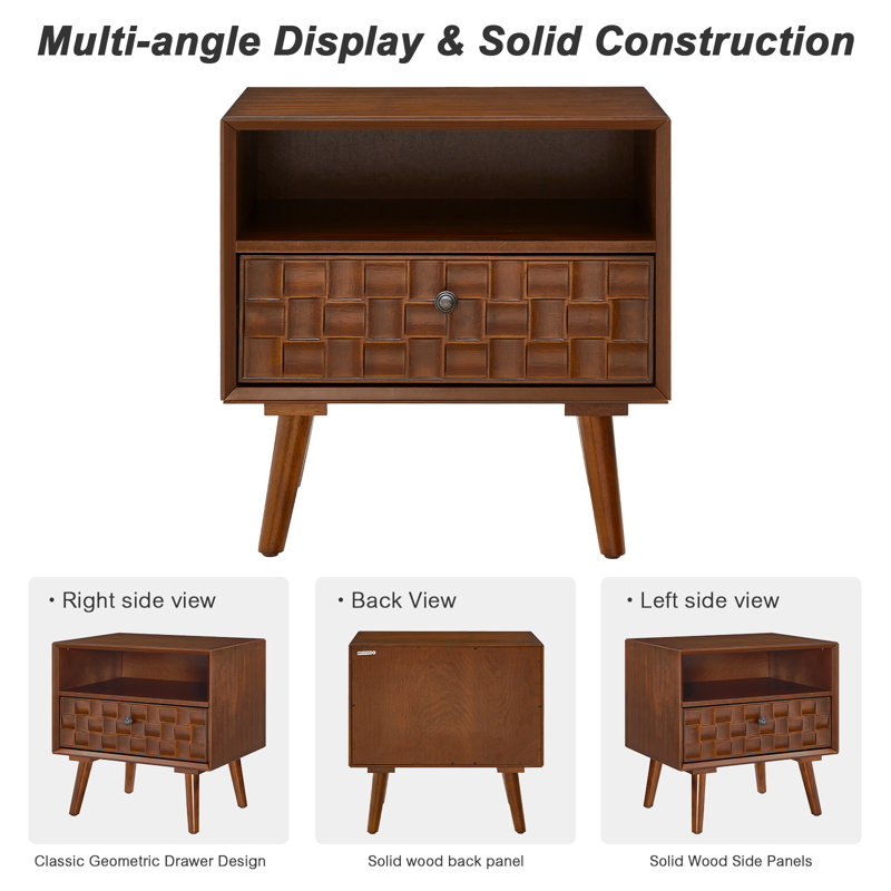Table de chevet 22 pouces rétro Mid-Century, Walnut Brown