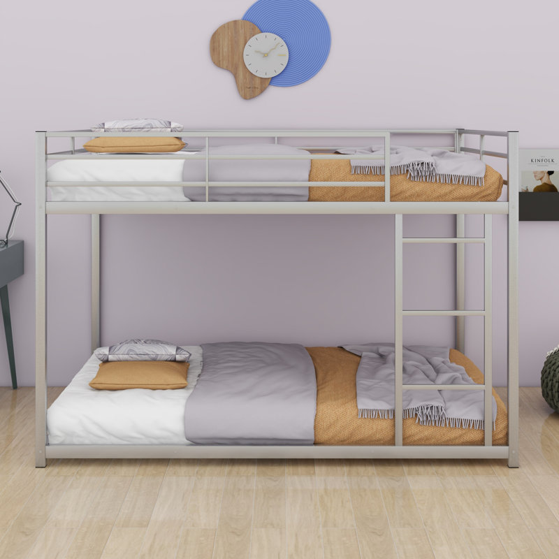 Bunk Bed Low Bunk Bed With Ladder, Full Over Full, Silver