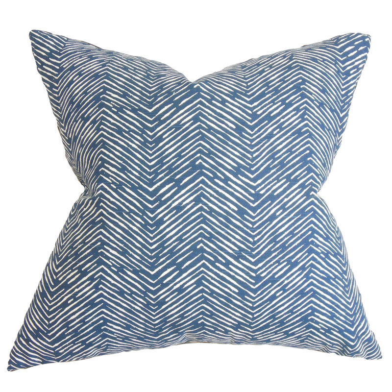 Coussin en coton Zigzag, Bleu marine