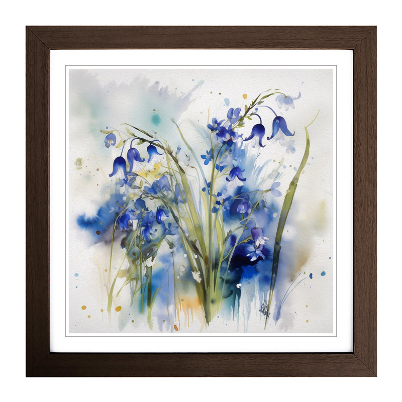 Bluebell Gestural Art No.1 - Framed Print, Walnut
