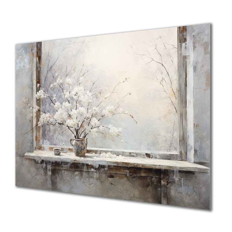 Neige près de l'hiver, fenêtre vue 1 - Japon, art mural en métal MT134867, H 30 po x l 40 po x P 1,5 po