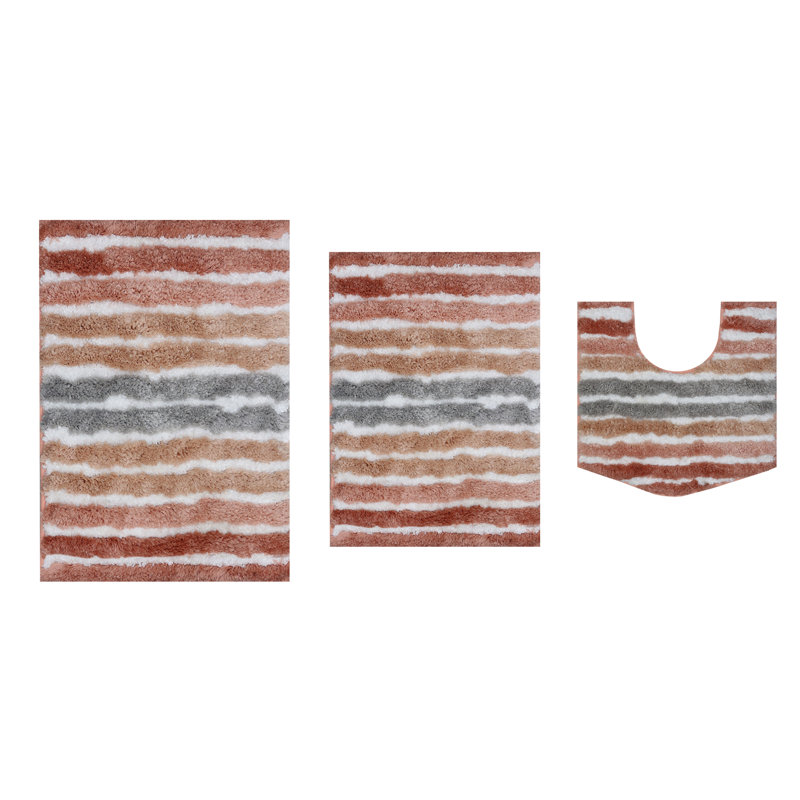 Bathroom Rugs Set of 3, Ultra Soft Microfiber Mats, Absorbent & Quick Drying, Non-Slip Rubber Backing, Machine Washable Bathroom Mats, Sink – 20x32, 24x40, 20x20 Coral