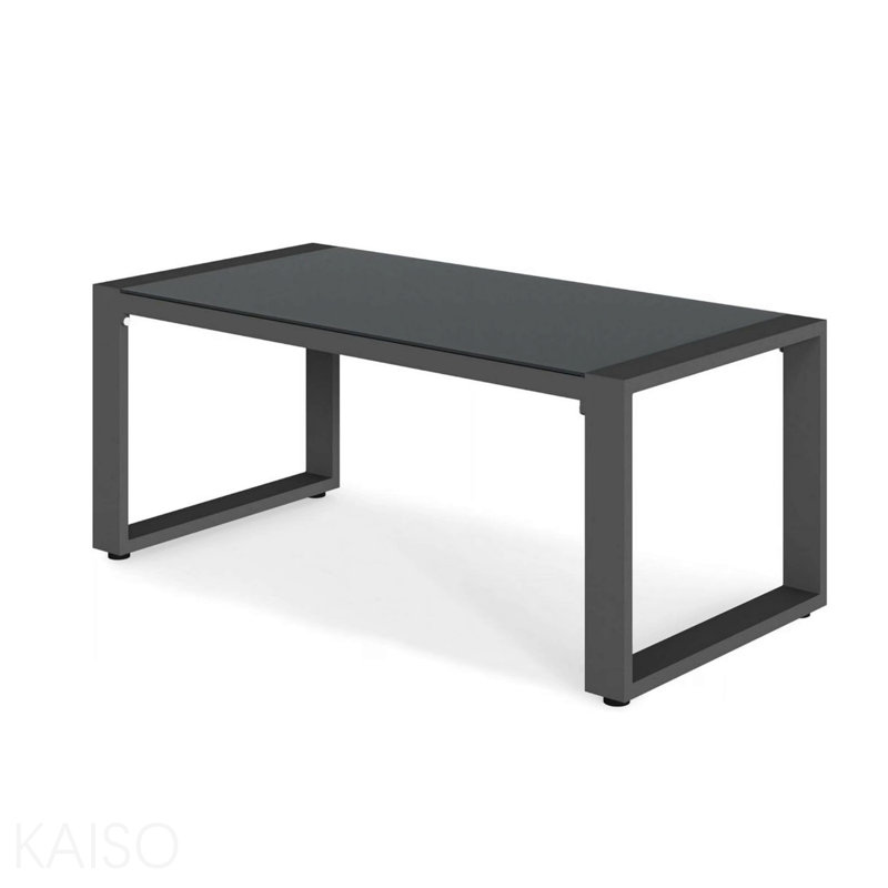 Table basse d'extérieur 44 po x 22 po en aluminium toutes saisons avec plateau en verre trempé