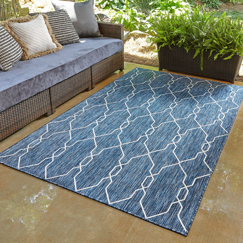 Outdoor Preen Area Rug Deep Sea Color, Rectangle 7' x 10'