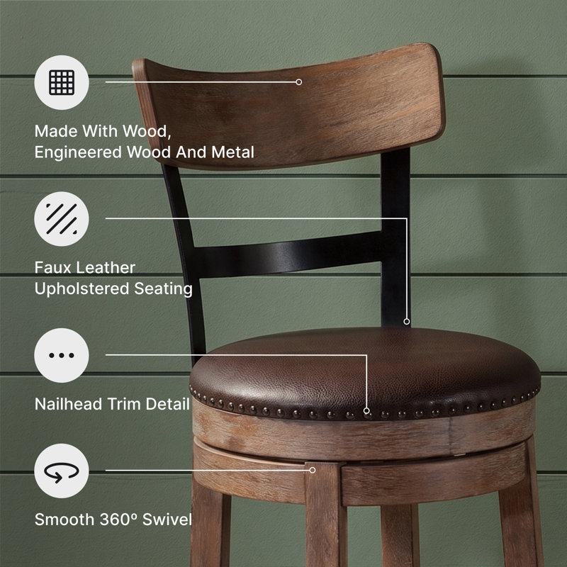 Swivel Upholstered Counter Stool, Light Brown, Counter Stool (24" Seat Height)