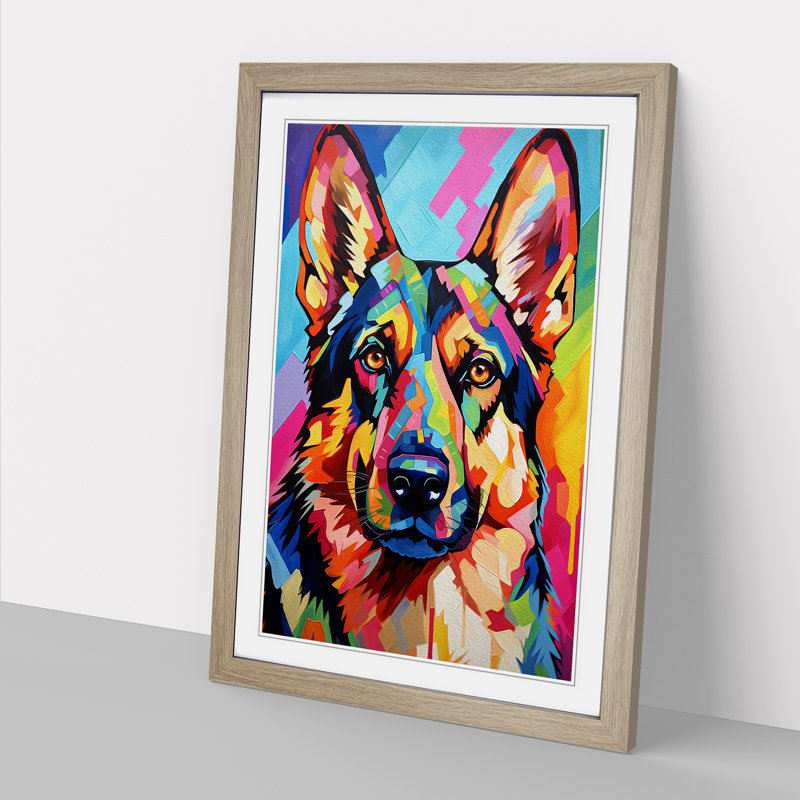 German Shepherd Futurism - Framed Print, Oak Framed, 64cm H x 46cm W