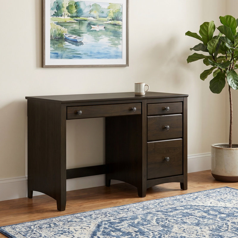 Malani American Built 4 Drawer Solid Wood Desk, Coffee