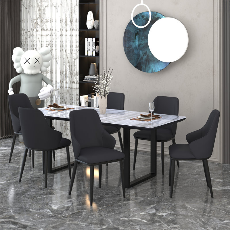 Ensemble de salle à manger 7 pièces - Table noire avec chaise noire