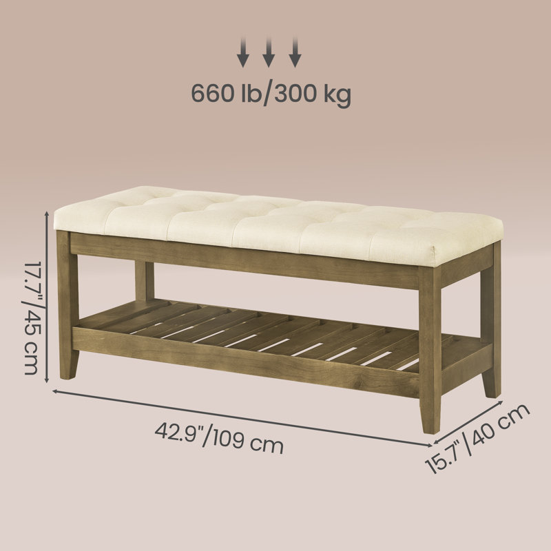 Upholstered End Of Bed Bench, Storage Ottoman With Solid Wood Frame, Window Seat, For Living Room, Bedroom, Brown, Brown