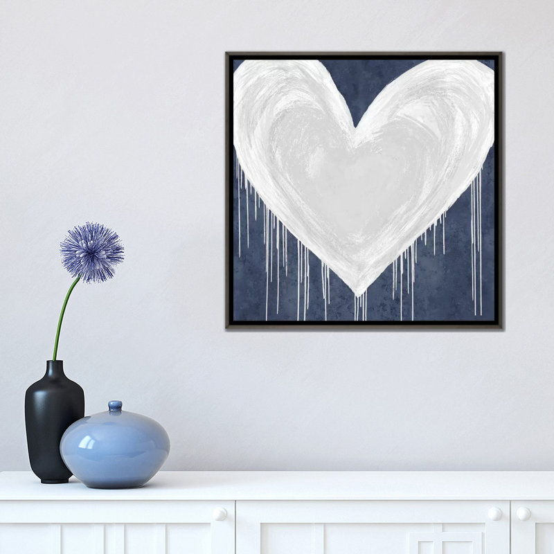 «Big Hearted White on Blue» par Lindsay Rodgers - impression d'art graphique, H 18 po x l 18 po x 1,5 po, Pas de tapis