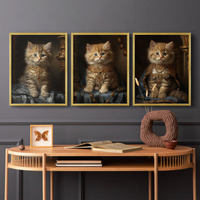 Série royale d'animaux LXVII - ensemble de 3 estampes numériques encadrées - prêt à être accroché