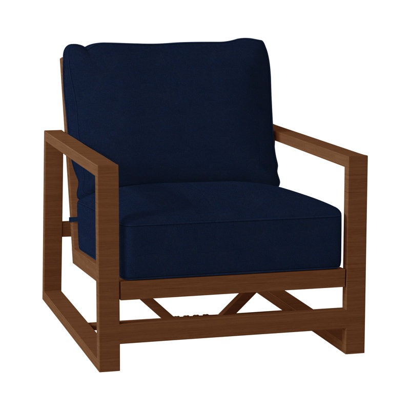 Avondale Patio Lounge Chair with Cushions, Welt + Standard Fill, Oak, Indigo Velvet