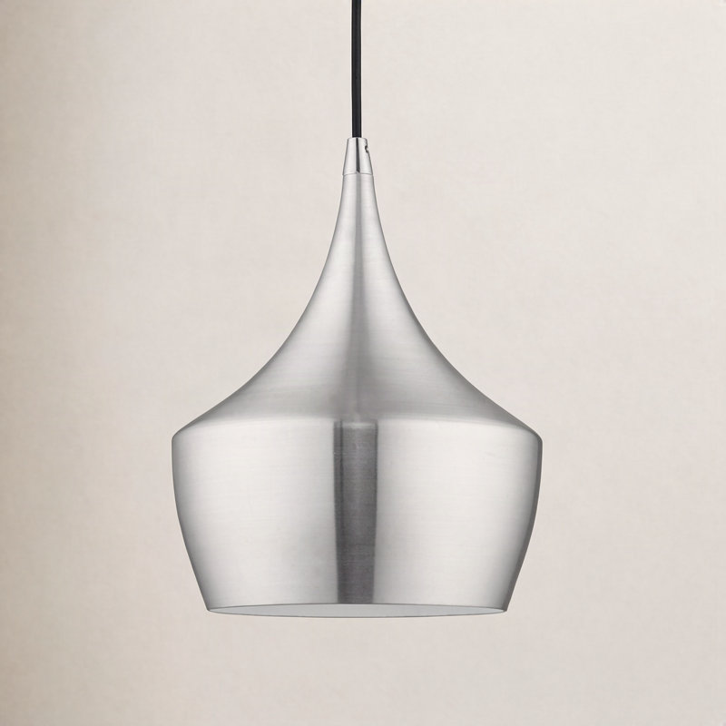 Luminaire suspendu en métal 1 lumière Schultz l 9,5 po, Aluminium brossé / intérieur blanc lustré