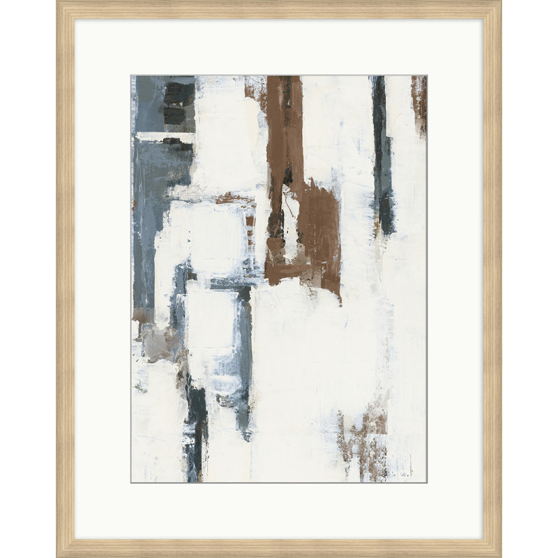 «Neutral Rain 1», peinture sur toile encadrée, Encadrement brun