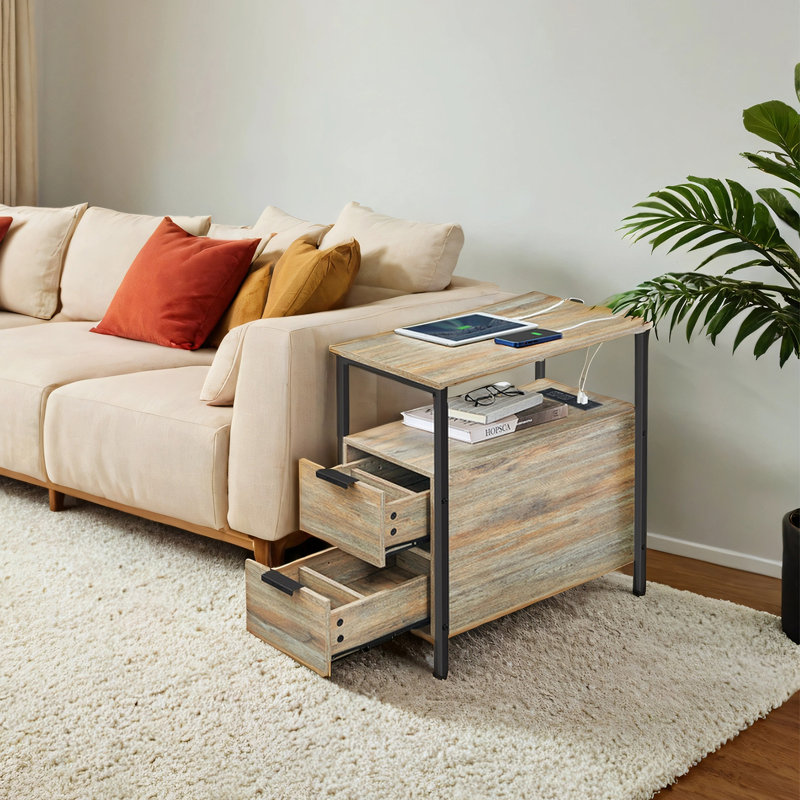 Table d'appoint avec station de charge, Chêne