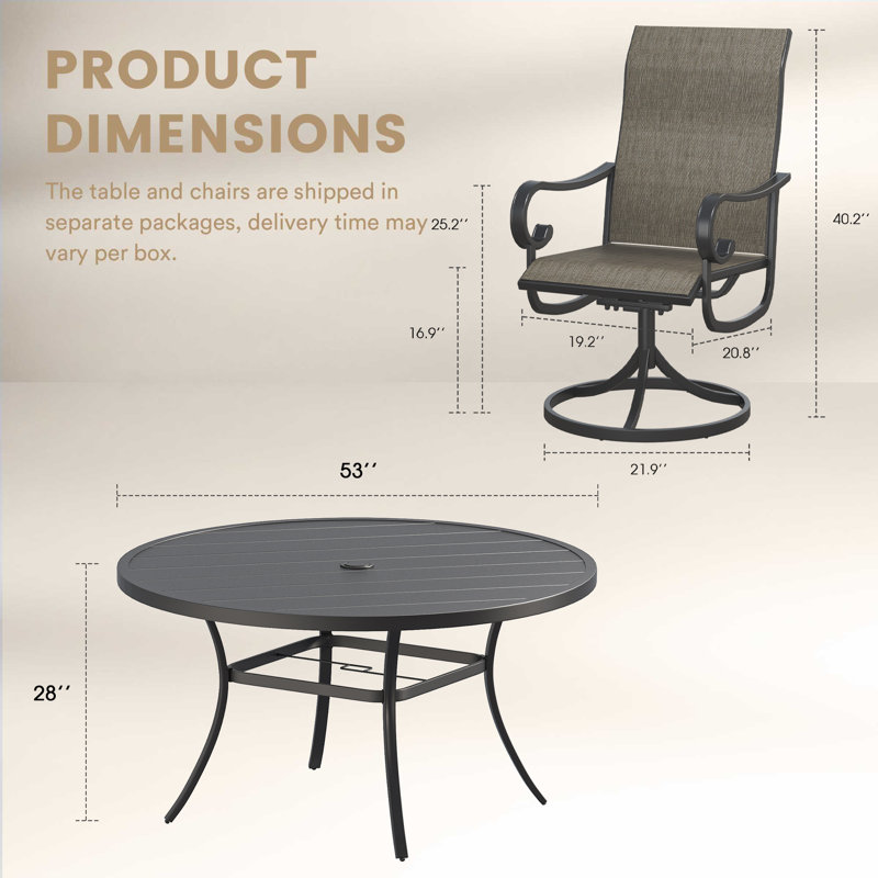6-Person Outdoor Patio Dining Set With Swivel Chair, Black/Brown
