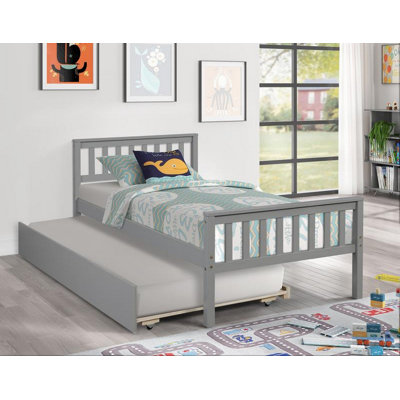 Twin Bed with Trundle, Platform Bed Frame with Headboard and Footboard, for Bedroom Small Living Space,No Box Spring Needed,Grey