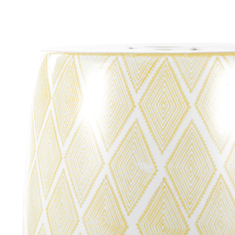 Moroccan Diamonds Bohemian 18" Yellow and White Diamond Geometric Ceramic Indoor/Outdoor Garden Stool Decorative Patio Drum Accent Side Table