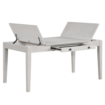 Exy Dining Table, White, Grey Rubberwood, 1 Drawer, Rectangular 66 Inch