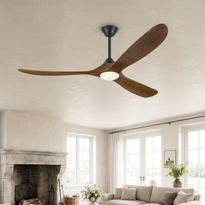 3 Blade Solid Wood Ceiling Fan with Light, Modern Farmhouse Ceiling Fan, Smart App & Remote Control, Quiet Reversible DC Motor, 6 Speeds, Dimmable LED Light